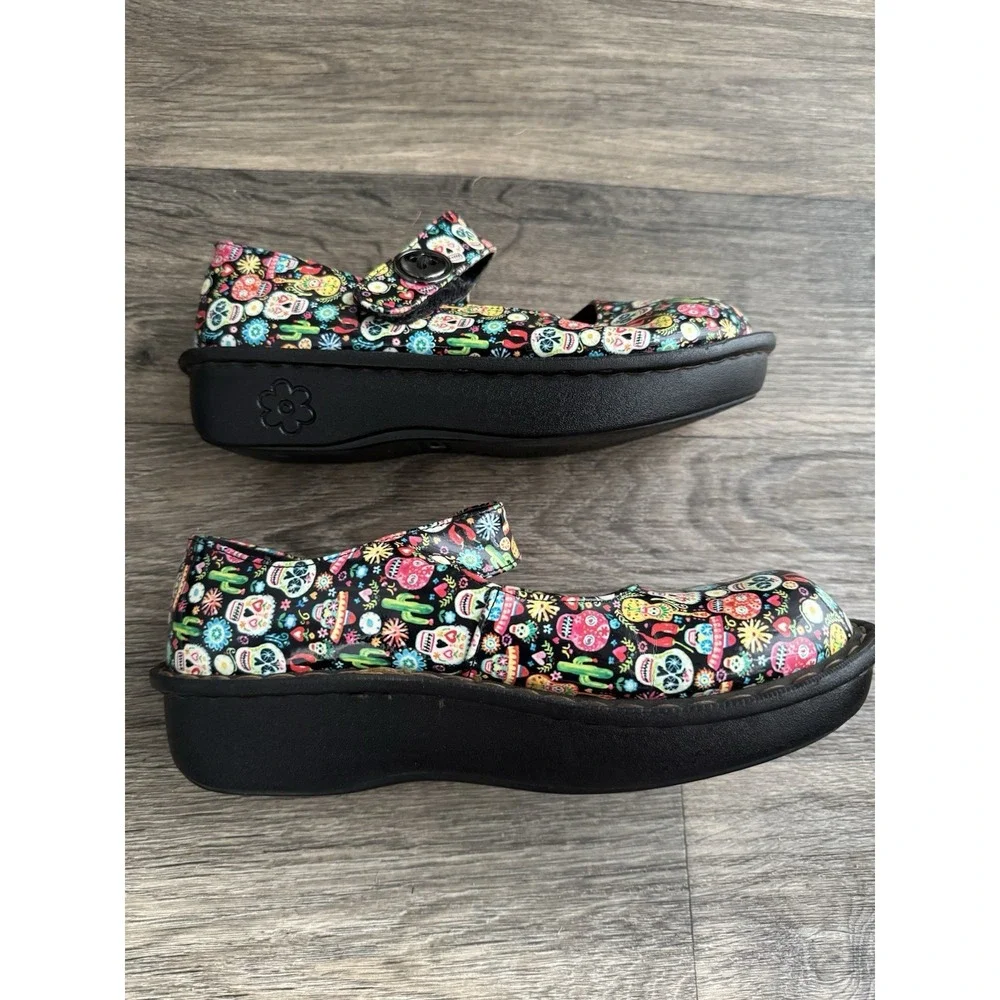 Alegria Paloma Women's Shoes Mary Jane-‎ Floral Sugar Skull Print Size 9